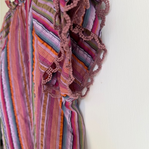 Democracy Striped Pink Multi-Color Boho Flutter Sleeve Top. Petite Medium - Picture 6 of 6